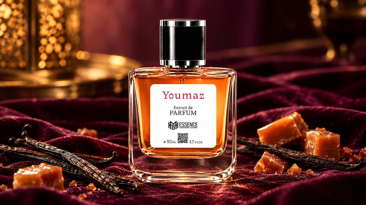 Youmaz Extrait de Parfum on plum velvet with vanilla pods and amber by MHB Essence