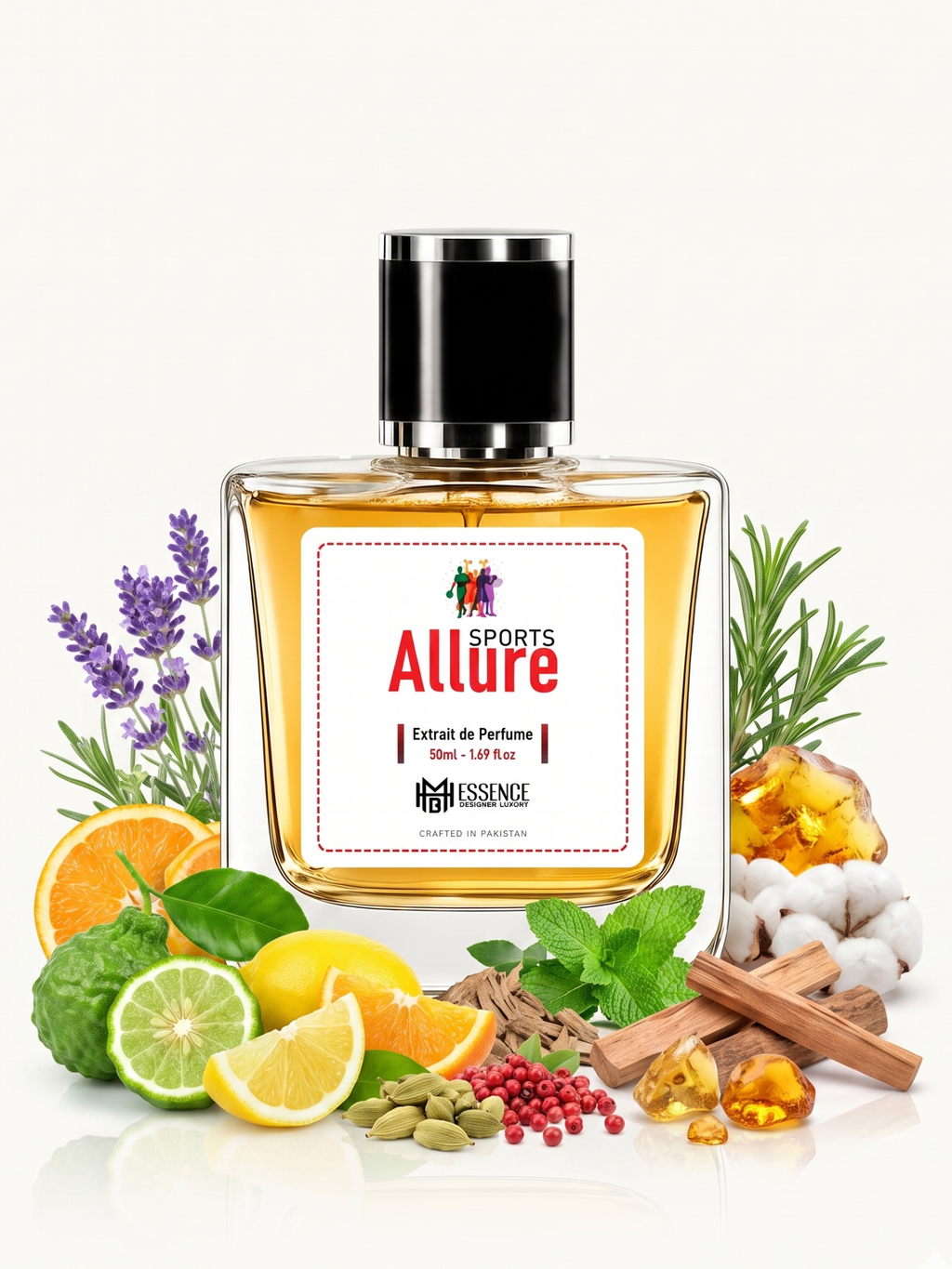 Allure Sports scent notes — Citrus, Aquatic, Aromatic, Light Spices, Woods, Amber, Musk — MHB Essence