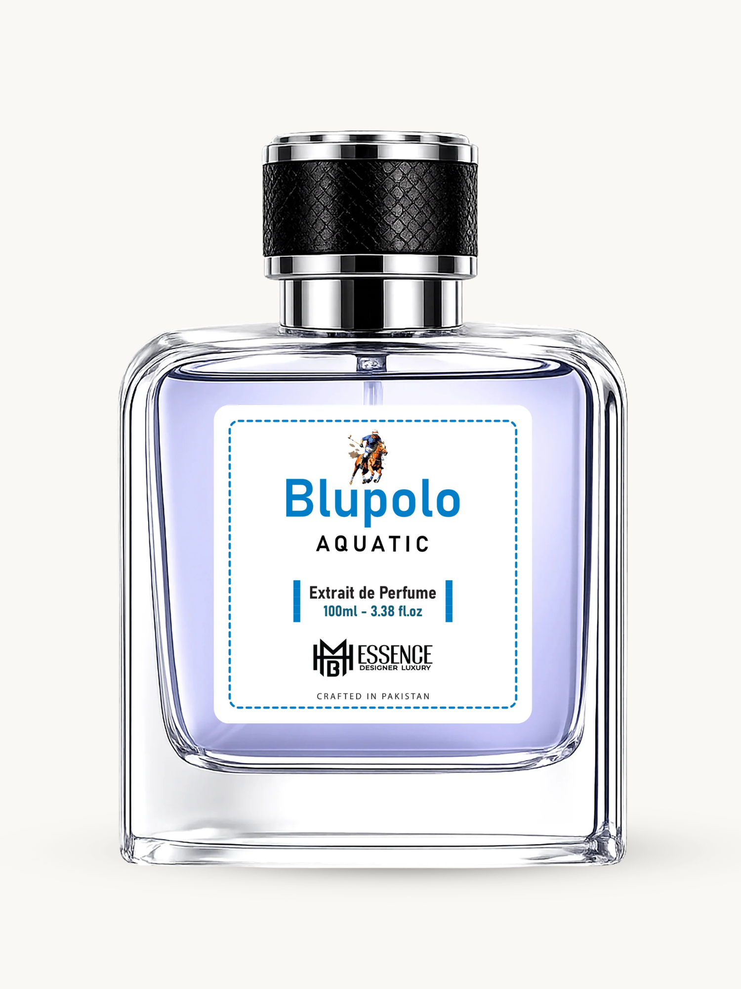 Blupolo Aquatic 100ml extrait de parfum by MHB Essence — fresh aquatic fragrance, square glass bottle