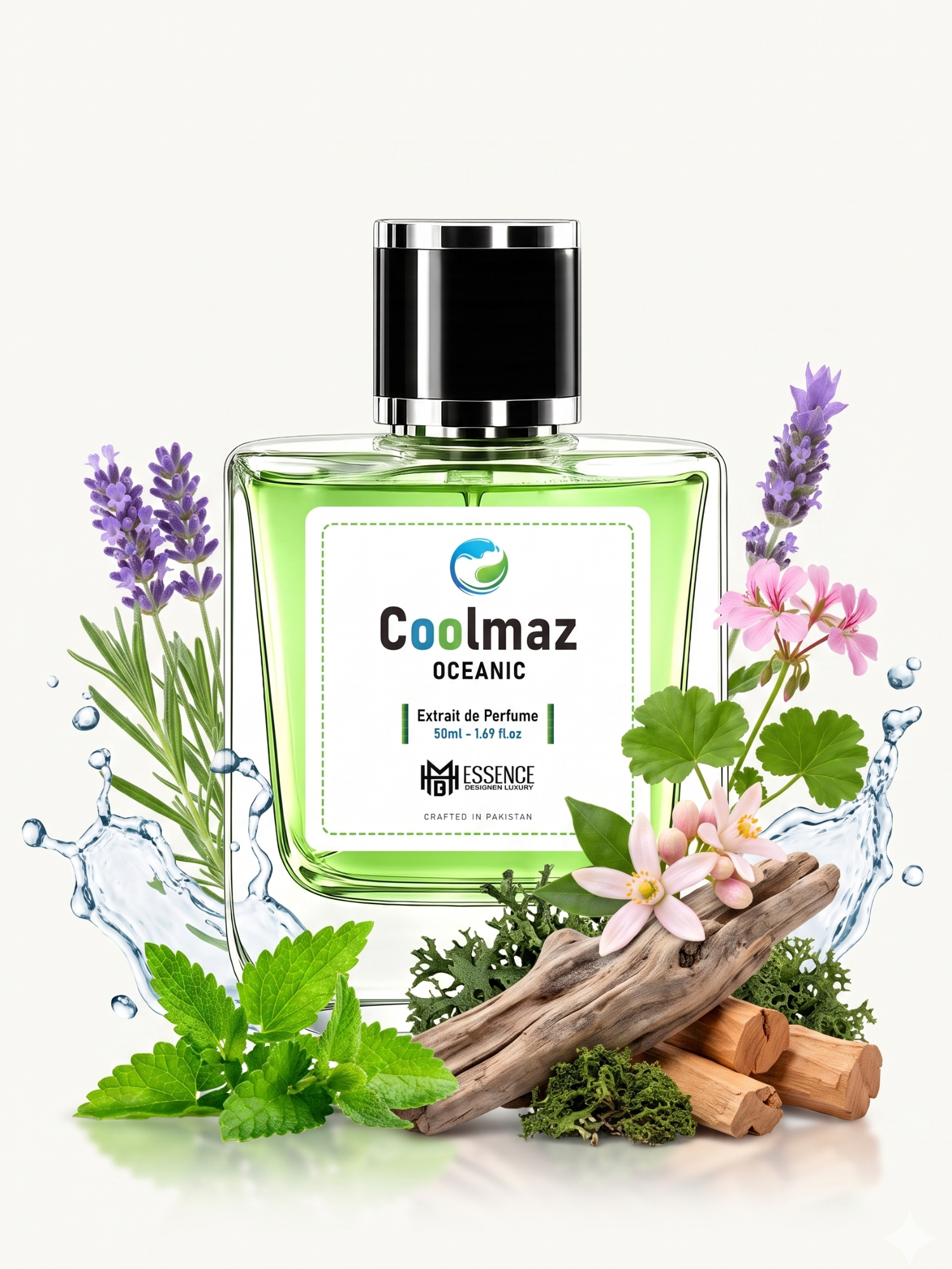 Coolmaz Oceanic scent notes — Sea Water, Mint, Lavender, Geranium, Sandalwood, Neroli, Musk, Oakmoss, Cedarwood — MHB Essence