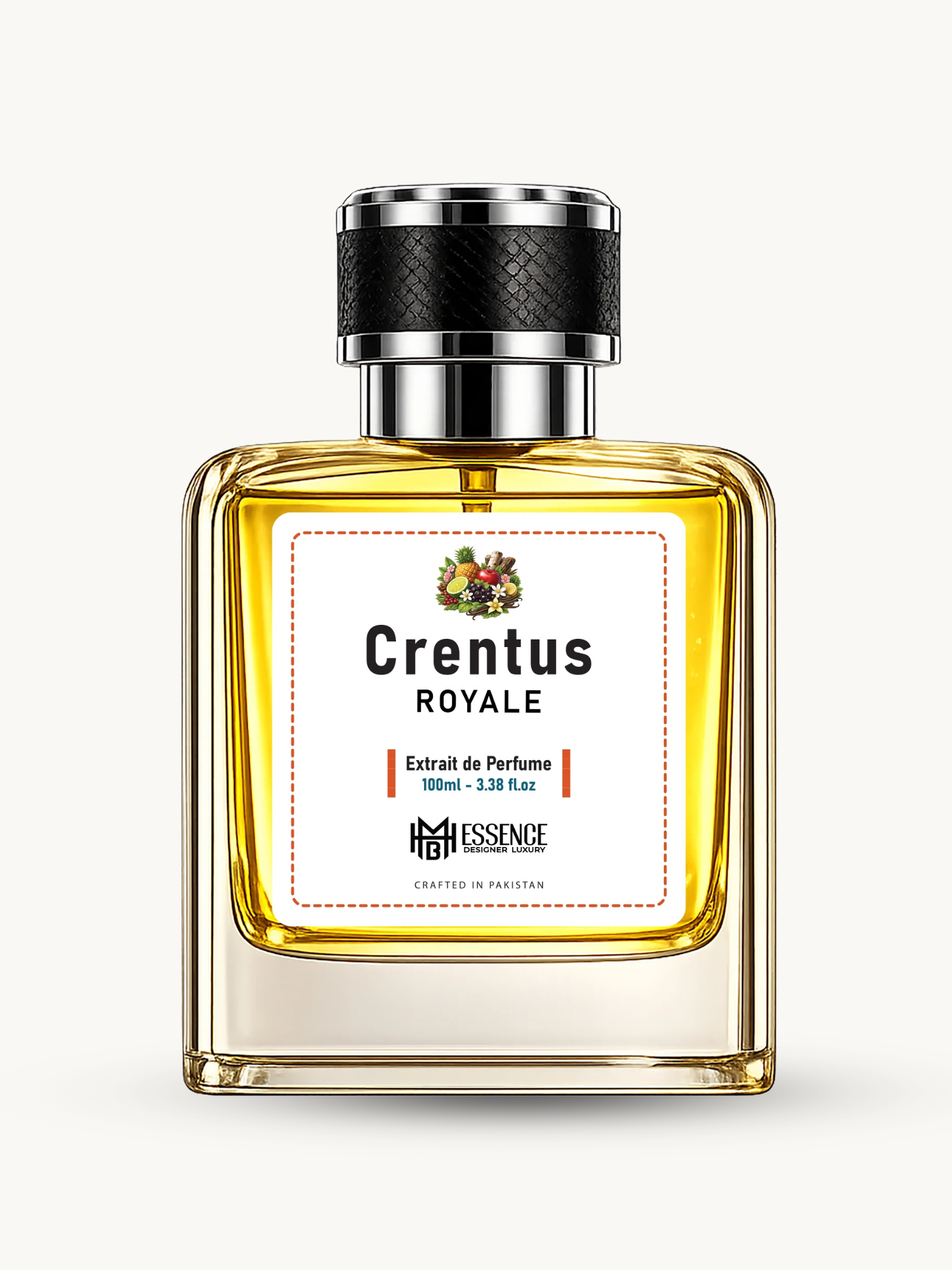 Crentus Royale 100ml extrait de parfum by MHB Essence — fruity-smoky fragrance, square glass bottle
