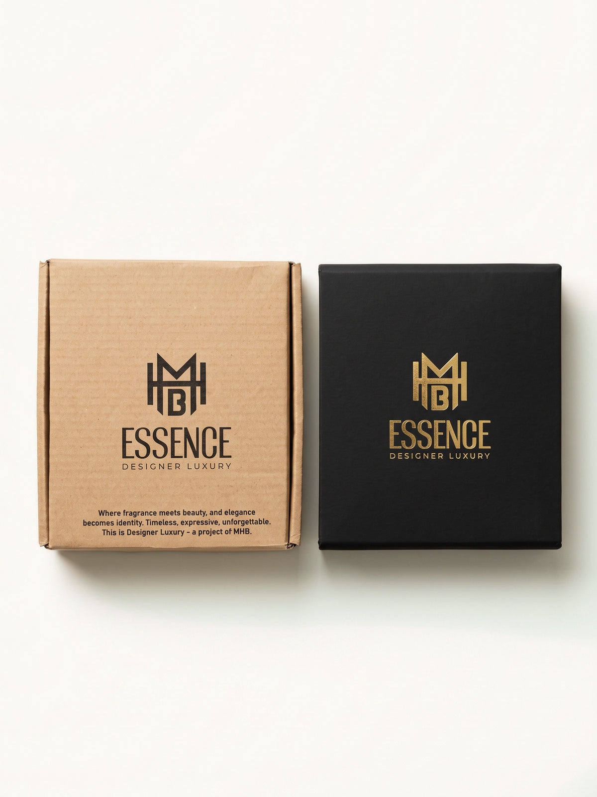 MHB Essence Discovery Kit — kraft shipping box and black gift box