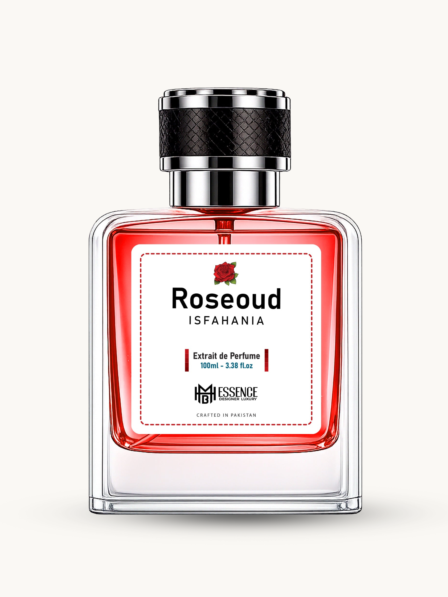 Isfahan Roseoud 100ml extrait de parfum by MHB Essence — rose oud fragrance, square glass bottle