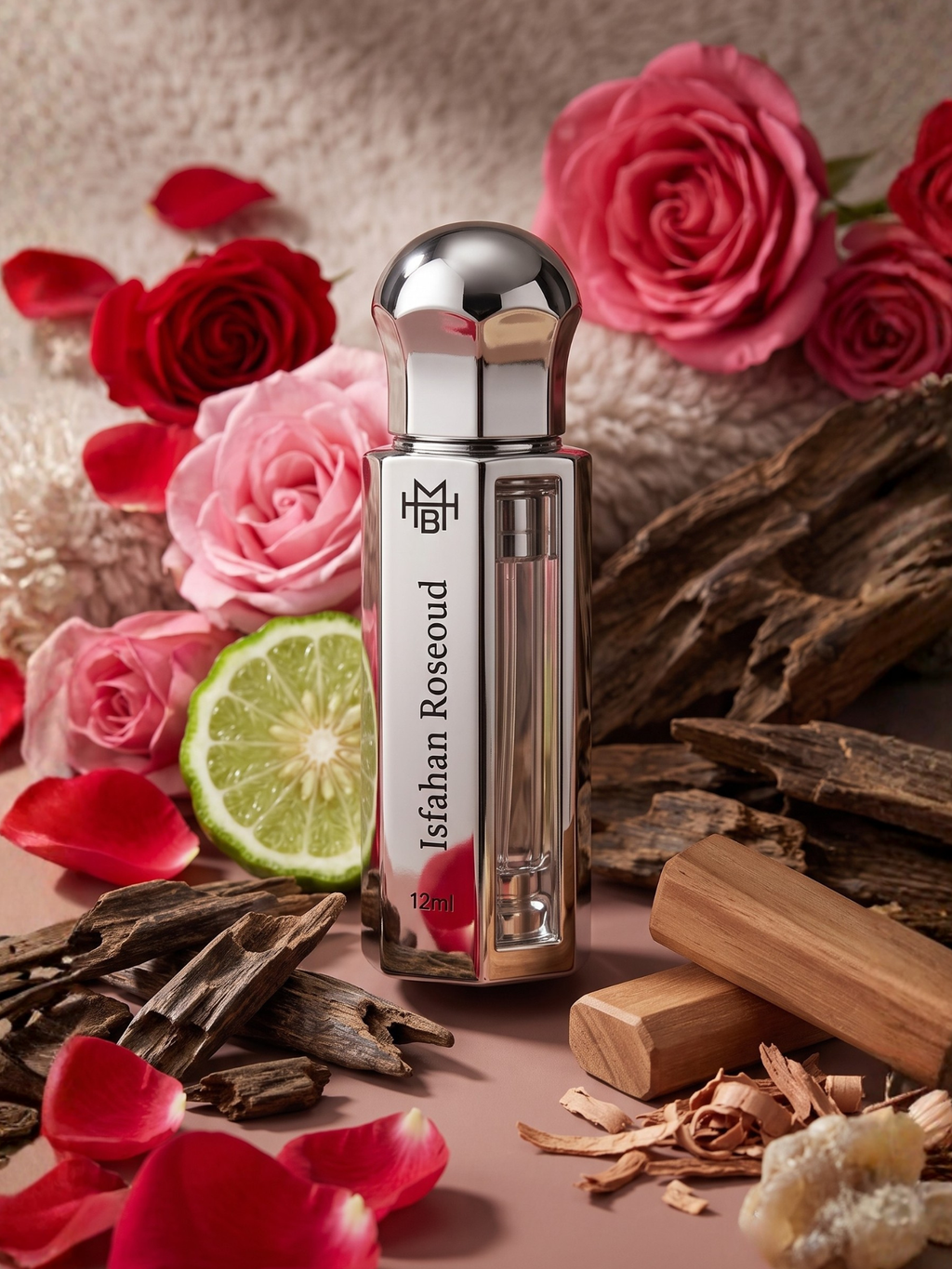 Isfahan Roseoud Attar scent notes — bergamot, rose, oud, sandalwood, cedarwood, musk