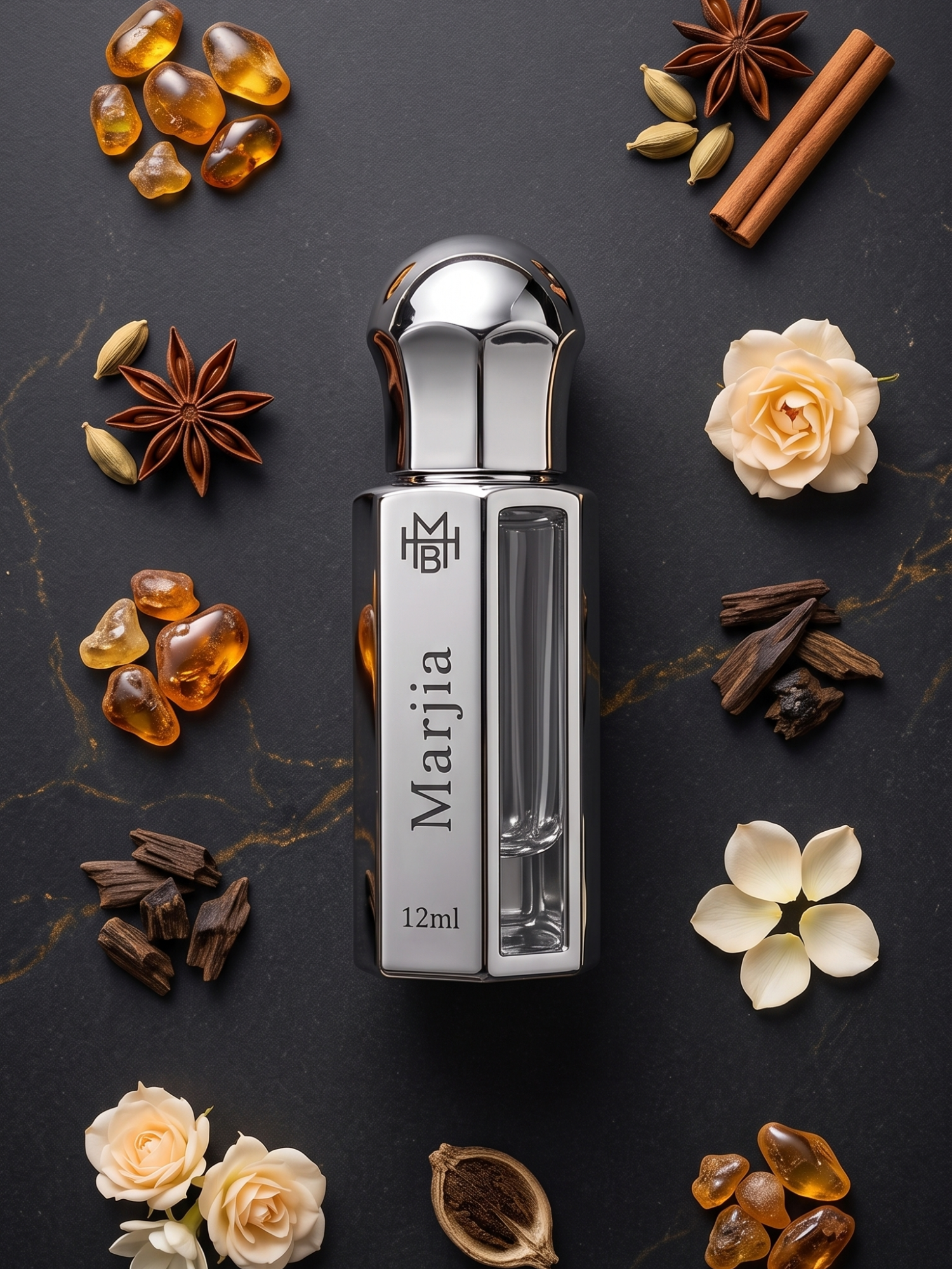 Marjia Attar ingredients — oriental sweet woody by MHB Essence