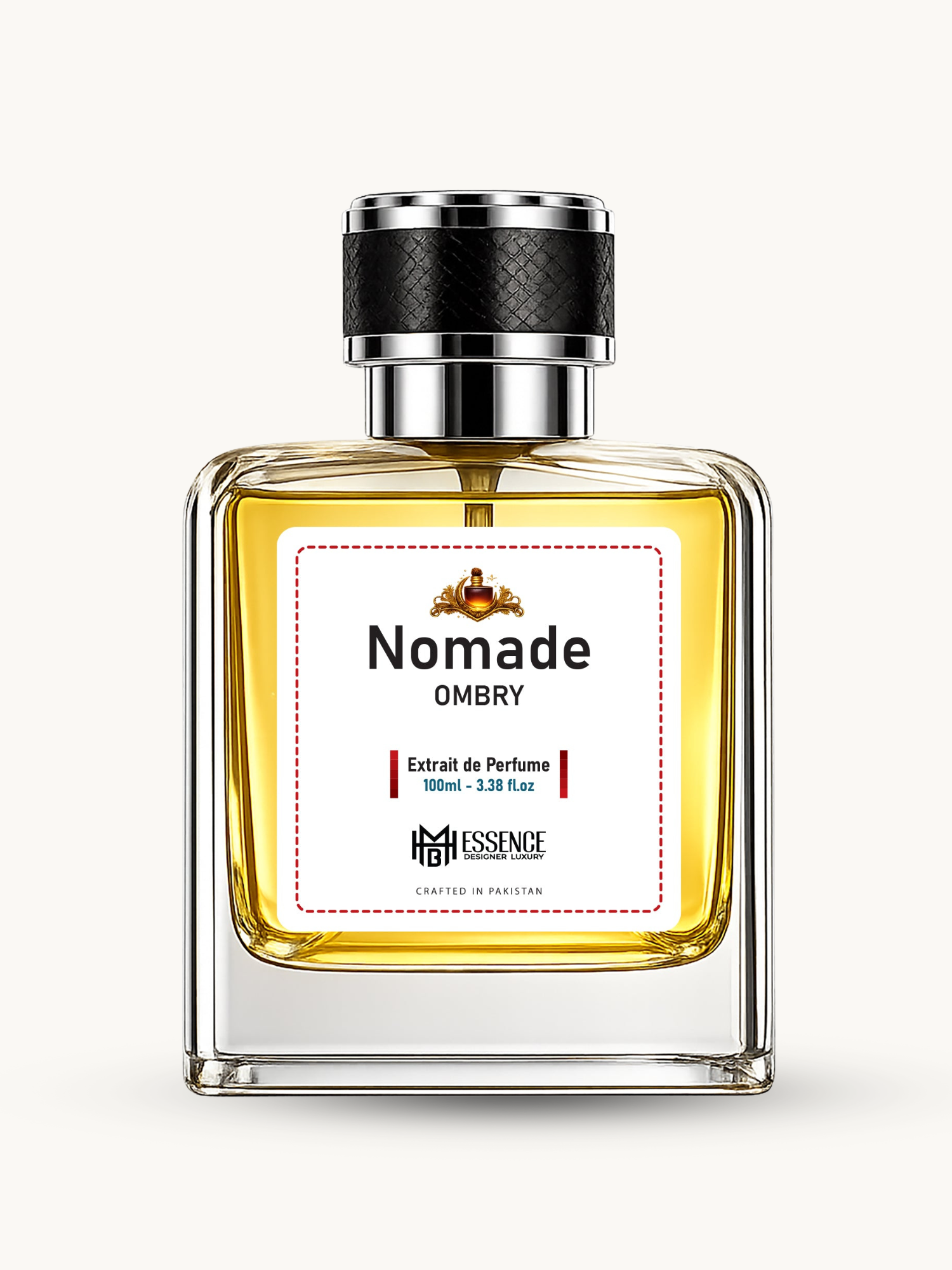 Nomade Ombry 100ml extrait de parfum by MHB Essence — smoky leather oud fragrance, square glass bottle