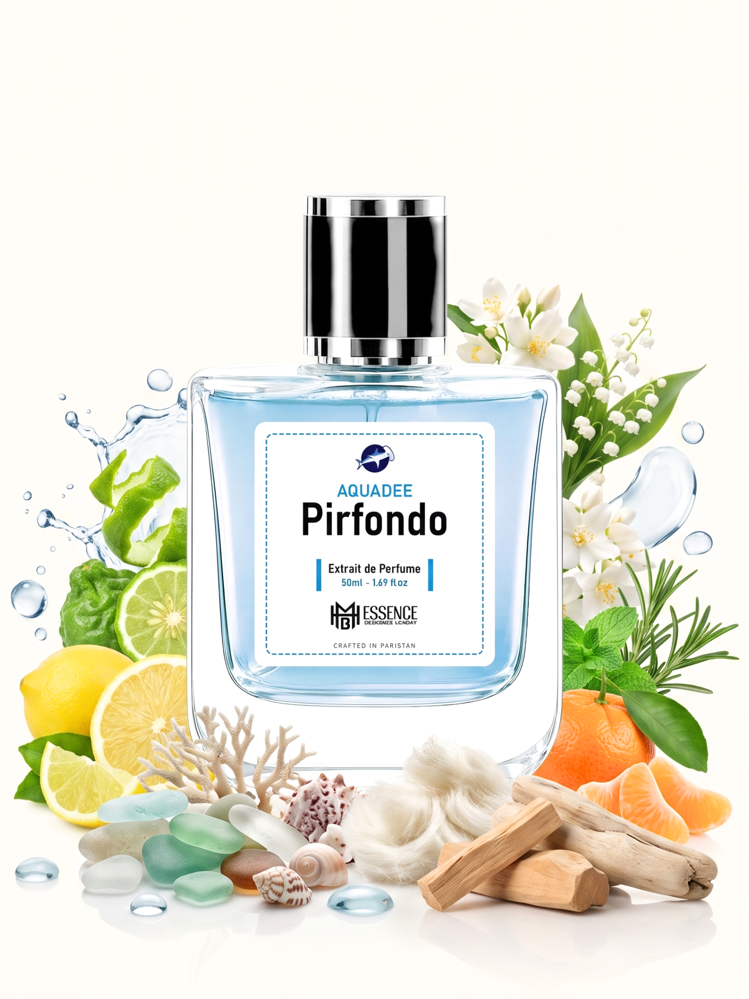 Pirfondo Aquadee scent notes — Citrus, Marine Accords, Soft Florals, Watery Notes, Herbs, White Musk, Soft Woods — MHB Essence