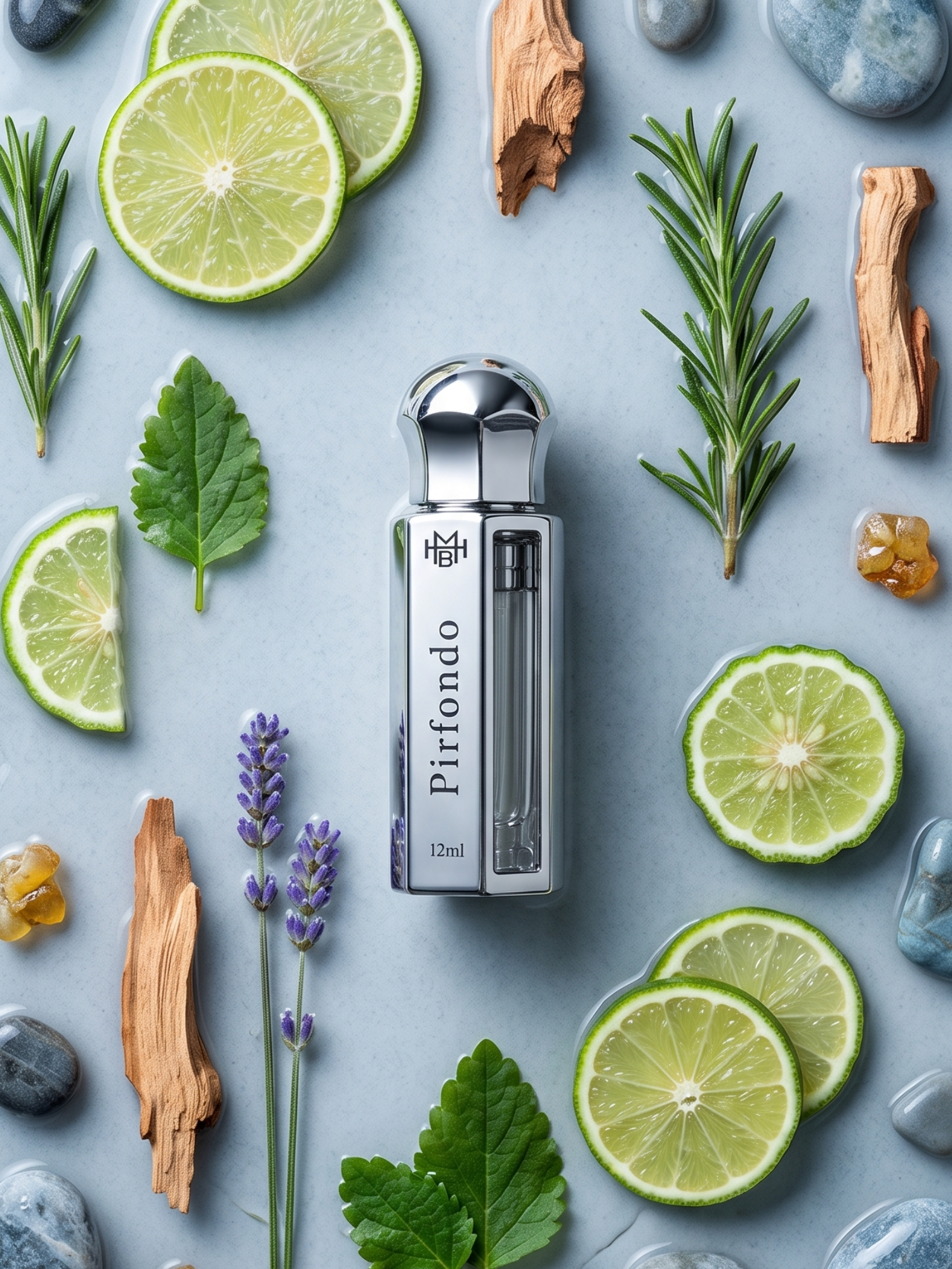 Pirfondo Attar ingredients — aromatic aquatic fougère by MHB Essence