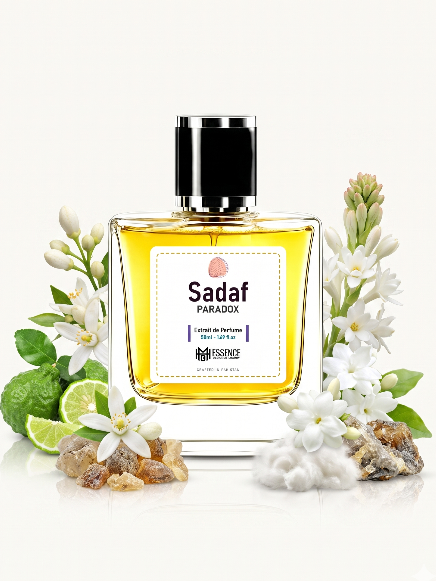 Sadaf Paradox scent notes — Bergamot, Neroli Bud, Neroli, Jasmine Sambac, Tuberose, Ambrofix, White Musk — MHB Essence