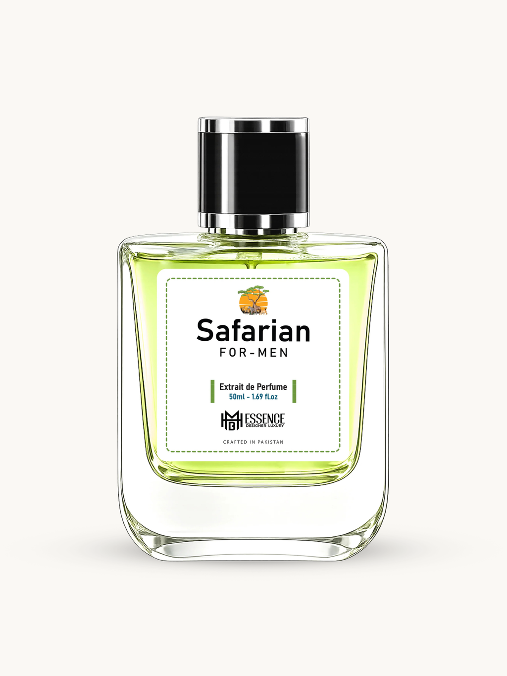 Safarian For-Men 50ml extrait de parfum by MHB Essence — aromatic woody fragrance, square glass bottle