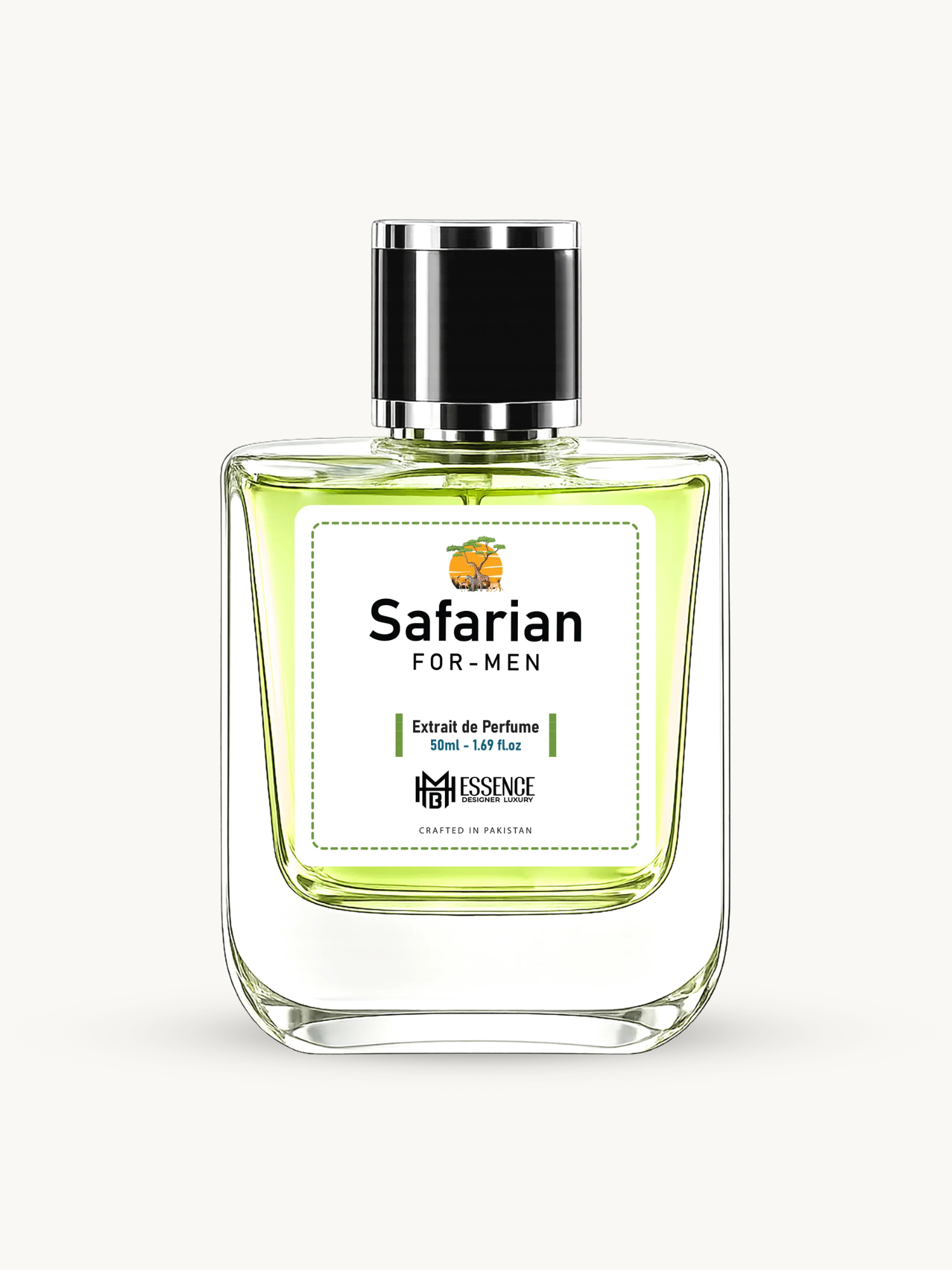 Safarian For-Men 50ml extrait de parfum by MHB Essence — aromatic woody fragrance, square glass bottle