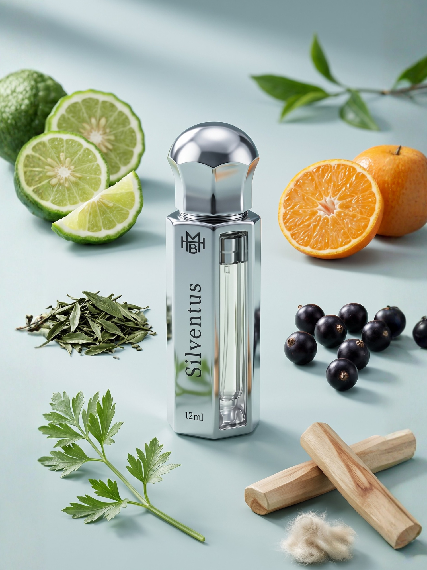 Silventus Attar scent notes — bergamot, mandarin, green tea, blackcurrant, galbanum, sandalwood, musk